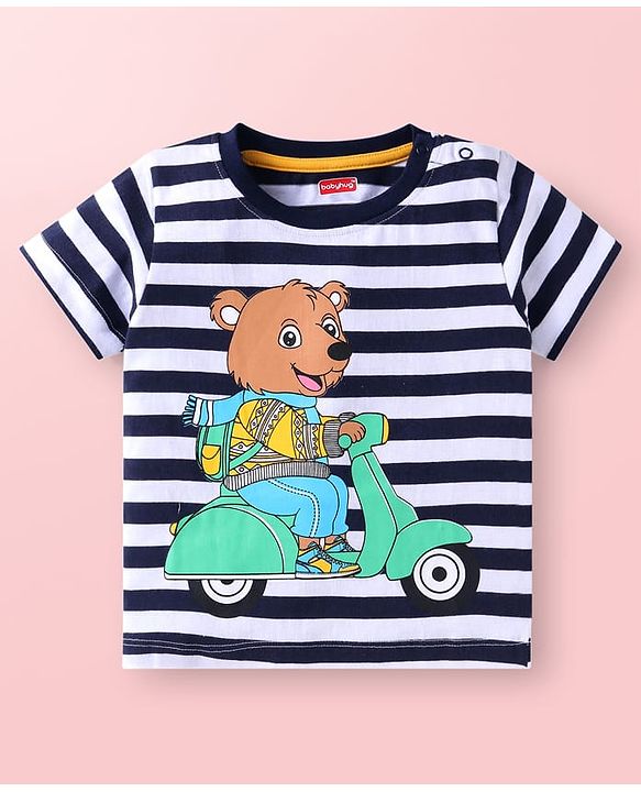 Babyhug Single Jersey Knit Half Sleeves T-Shirt & Shorts Bear Print - Yellow & Navy