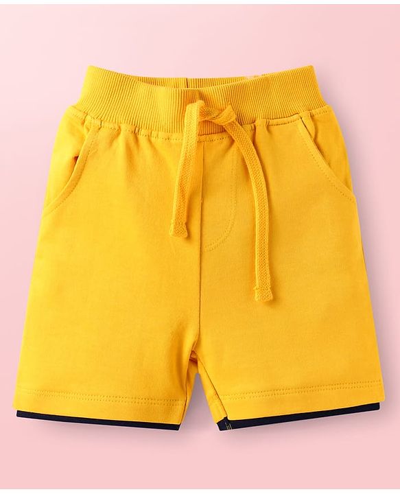 Babyhug Single Jersey Knit Half Sleeves T-Shirt & Shorts Bear Print - Yellow & Navy
