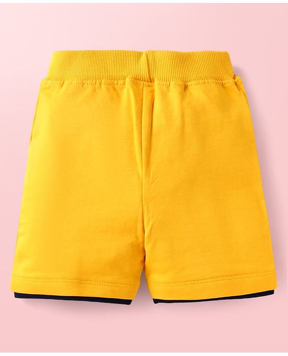 Babyhug Single Jersey Knit Half Sleeves T-Shirt & Shorts Bear Print - Yellow & Navy