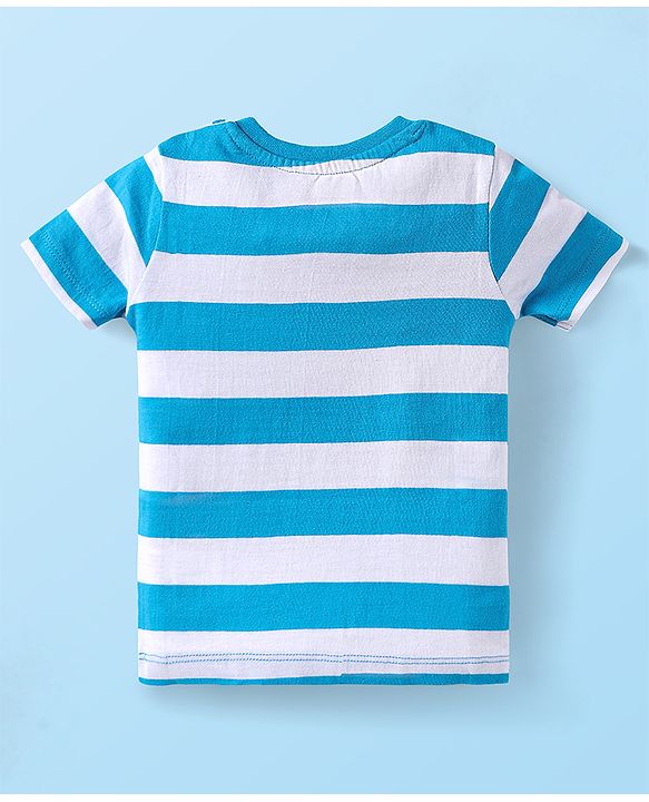 Babyhug Single Jersey Knit Half Sleeves T-Shirt & Shorts Set with Animal Print & Stripes - Light Blue