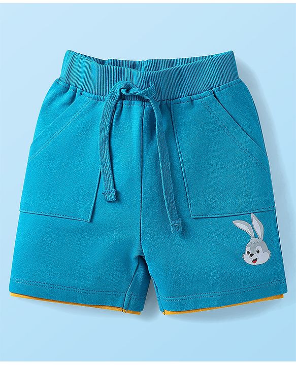 Babyhug Single Jersey Knit Half Sleeves T-Shirt & Shorts Set with Animal Print & Stripes - Light Blue