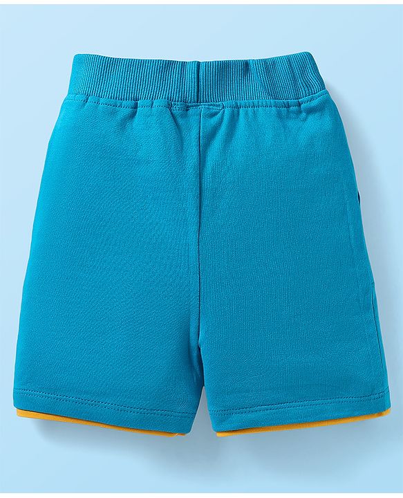 Babyhug Single Jersey Knit Half Sleeves T-Shirt & Shorts Set with Animal Print & Stripes - Light Blue