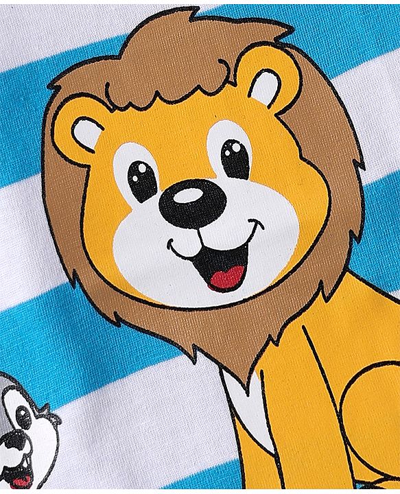 Babyhug Single Jersey Knit Half Sleeves T-Shirt & Shorts Set with Animal Print & Stripes - Light Blue