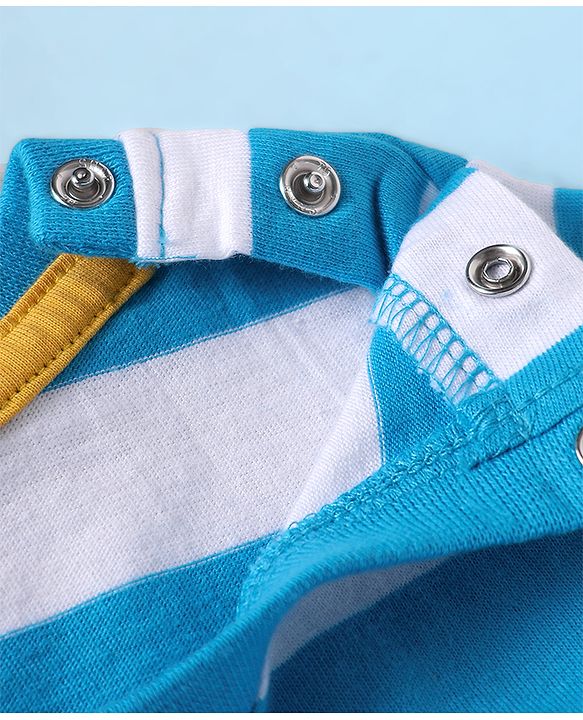 Babyhug Single Jersey Knit Half Sleeves T-Shirt & Shorts Set with Animal Print & Stripes - Light Blue