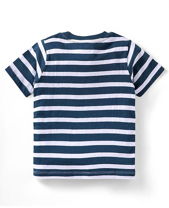 Babyhug Single Jersey Knit Half Sleeves Striped Shirts & Shorts Set With Bunny Print -  Blue & Yellow