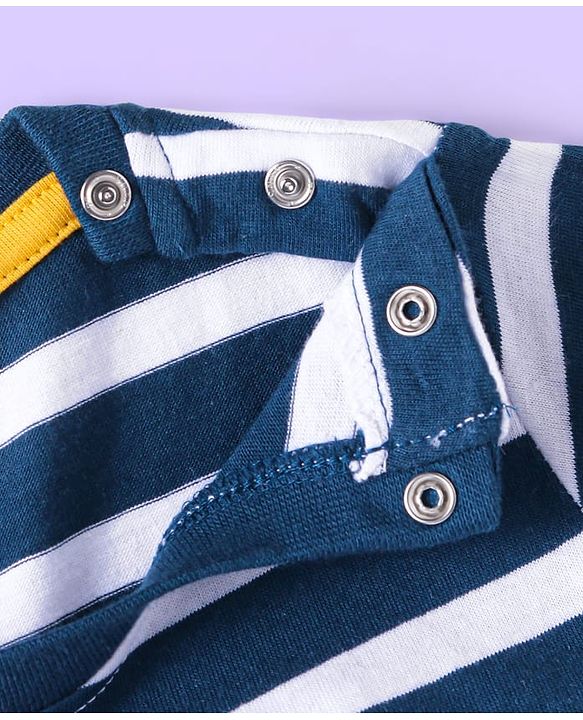 Babyhug Single Jersey Knit Half Sleeves Striped Shirts & Shorts Set With Bunny Print -  Blue & Yellow