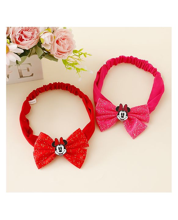 Babyhug Disney Free Size Headbands With Minnie Mouse Bow Applique - Red & Fuchsia