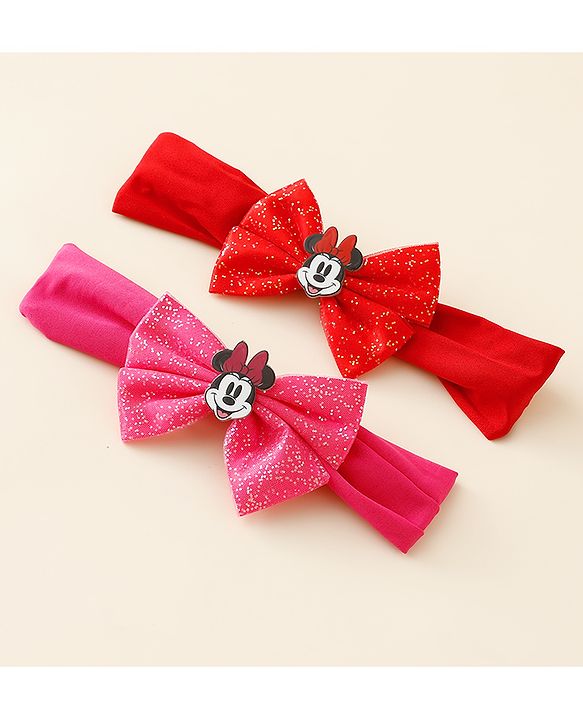 Babyhug Disney Free Size Headbands With Minnie Mouse Bow Applique - Red & Fuchsia