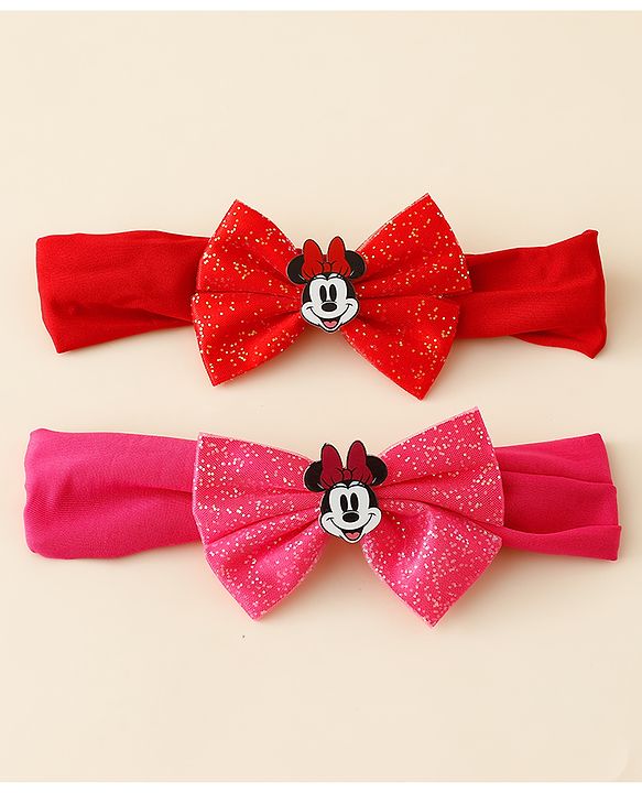 Babyhug Disney Free Size Headbands With Minnie Mouse Bow Applique - Red & Fuchsia