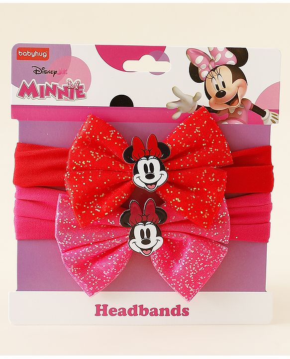 Babyhug Disney Free Size Headbands With Minnie Mouse Bow Applique - Red & Fuchsia