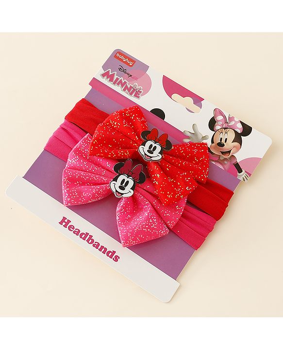 Babyhug Disney Free Size Headbands With Minnie Mouse Bow Applique - Red & Fuchsia