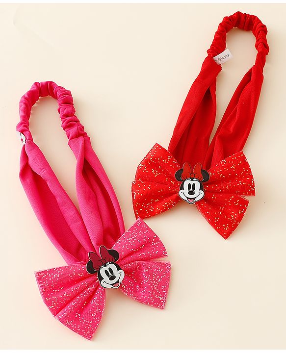 Babyhug Disney Free Size Headbands With Minnie Mouse Bow Applique - Red & Fuchsia
