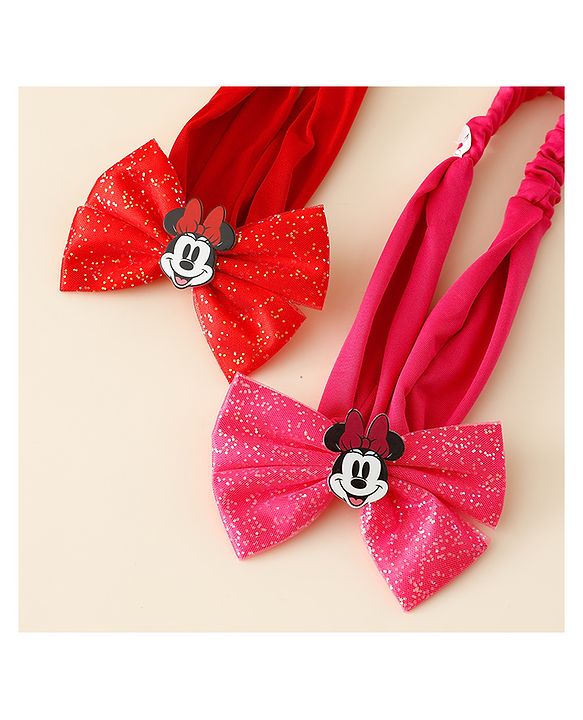 Babyhug Disney Free Size Headbands With Minnie Mouse Bow Applique - Red & Fuchsia