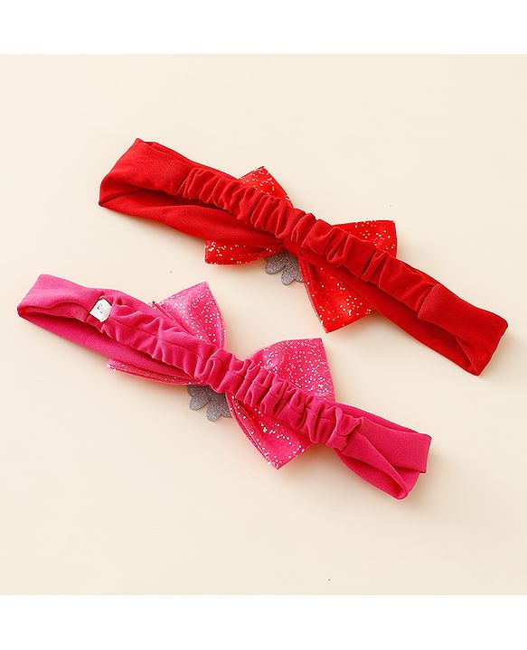 Babyhug Disney Free Size Headbands With Minnie Mouse Bow Applique - Red & Fuchsia