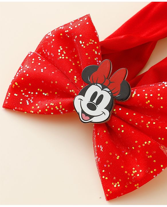 Babyhug Disney Free Size Headbands With Minnie Mouse Bow Applique - Red & Fuchsia