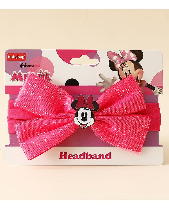 Babyhug Disney Headband With Minnie Mouse Bow Applique Free Size - Fuchsia