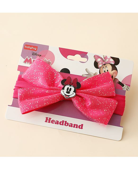Babyhug Disney Headband With Minnie Mouse Bow Applique Free Size - Fuchsia
