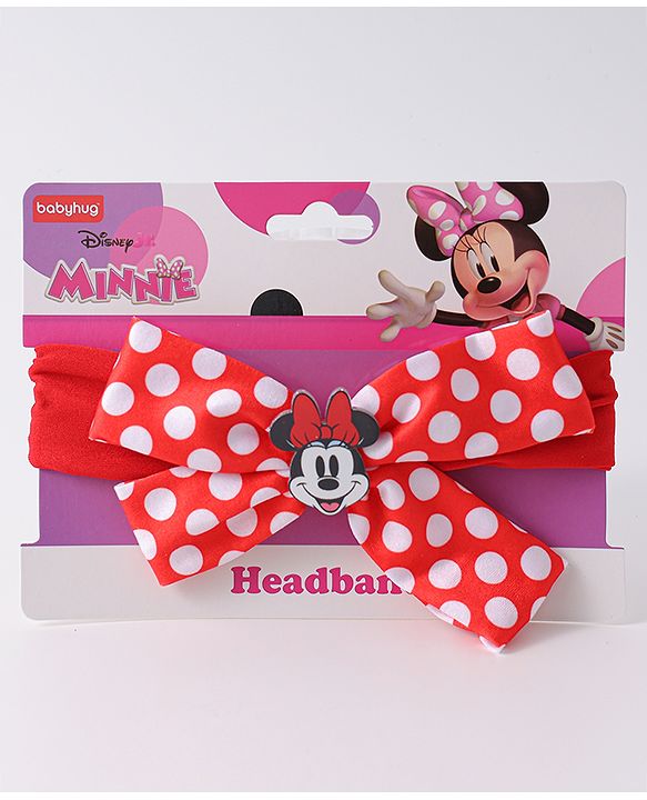 Babyhug Disney Free Size Headbands With Minnie Mouse Polka Dots Bow Applique - Red