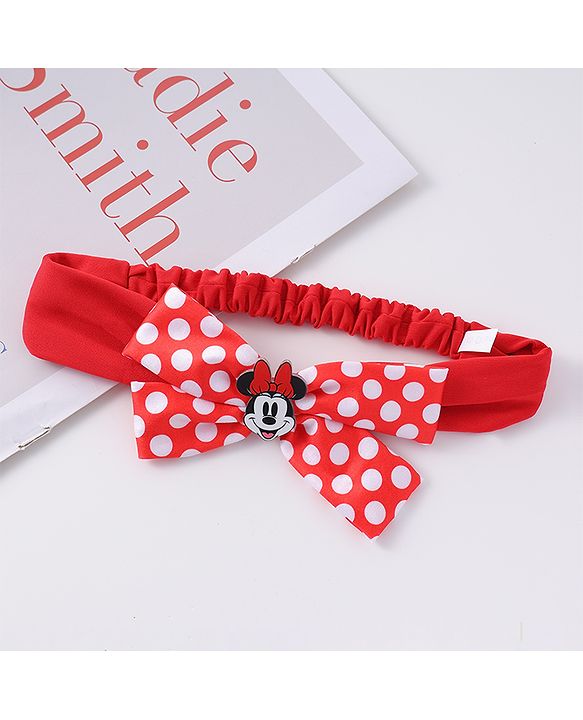 Babyhug Disney Free Size Headbands With Minnie Mouse Polka Dots Bow Applique - Red