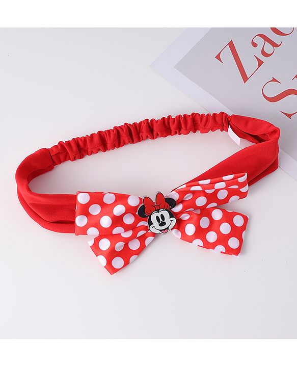 Babyhug Disney Free Size Headbands With Minnie Mouse Polka Dots Bow Applique - Red