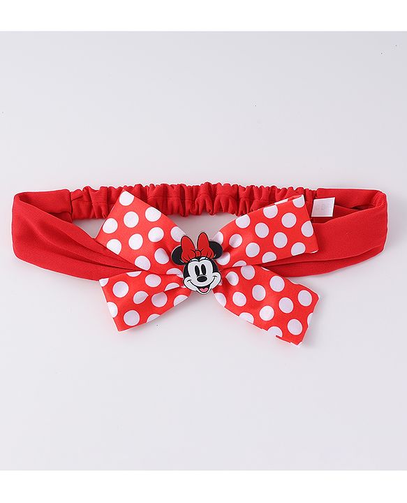 Babyhug Disney Free Size Headbands With Minnie Mouse Polka Dots Bow Applique - Red