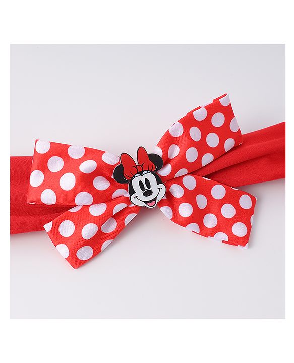Babyhug Disney Free Size Headbands With Minnie Mouse Polka Dots Bow Applique - Red
