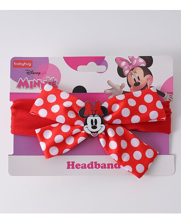 Babyhug Disney Free Size Headbands With Minnie Mouse Polka Dots Bow Applique - Red