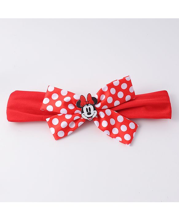 Babyhug Disney Free Size Headbands With Minnie Mouse Polka Dots Bow Applique - Red