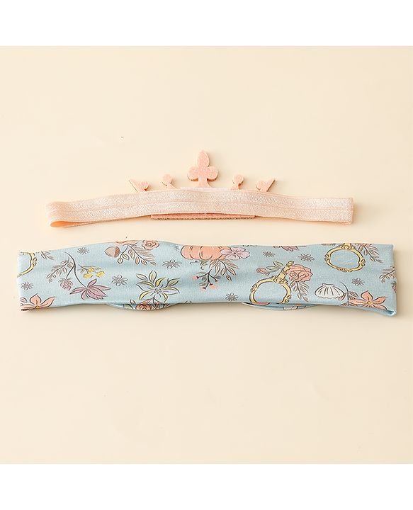 Babyhug Disney Free Size Headbands With Disney Princess Print Cinderella Bow & Tiara Applique Pack of 2 - Blue & PInk