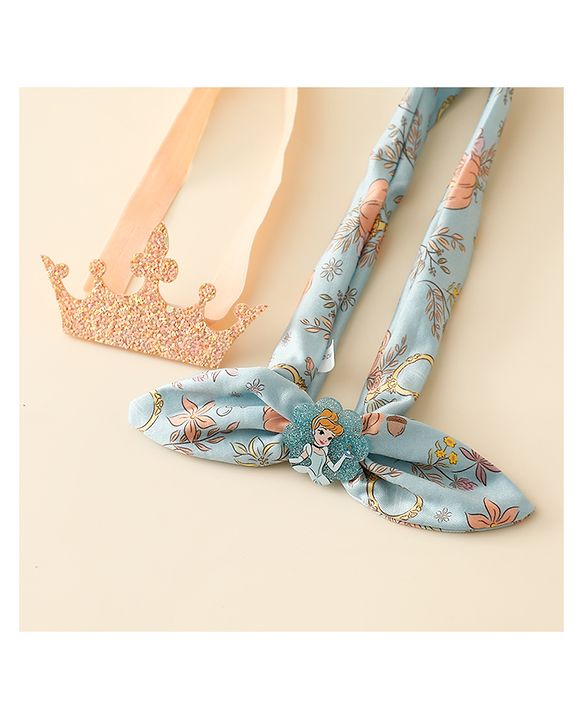 Babyhug Disney Free Size Headbands With Disney Princess Print Cinderella Bow & Tiara Applique Pack of 2 - Blue & PInk