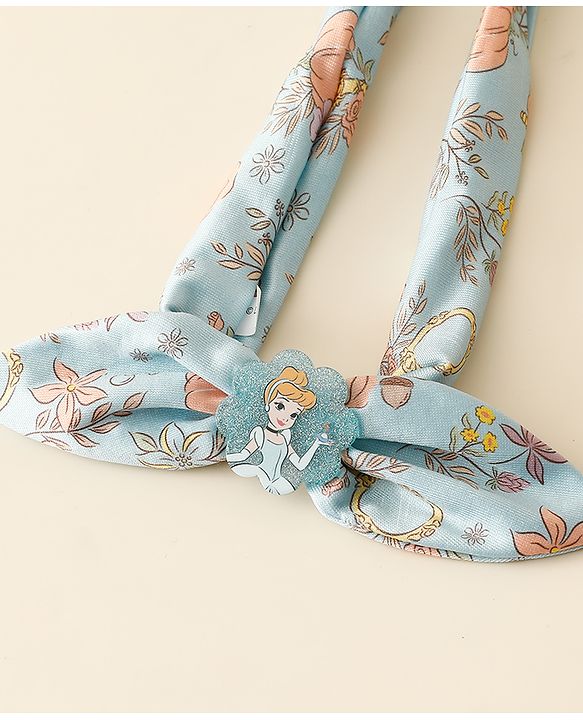 Babyhug Disney Free Size Headbands With Disney Princess Print Cinderella Bow & Tiara Applique Pack of 2 - Blue & PInk