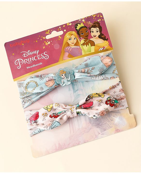 Babyhug Disney Free Size Headbands With Disney Princess Print Cinderella Bow Applique Pack of 2 - Pink & Blue