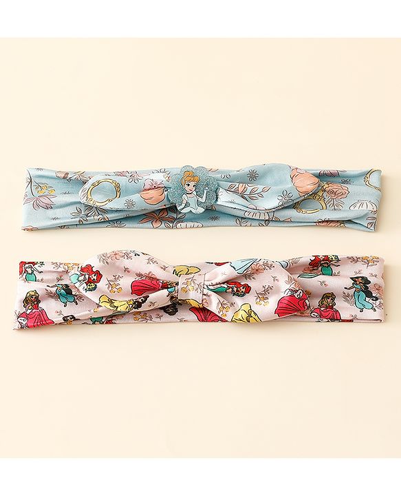 Babyhug Disney Free Size Headbands With Disney Princess Print Cinderella Bow Applique Pack of 2 - Pink & Blue