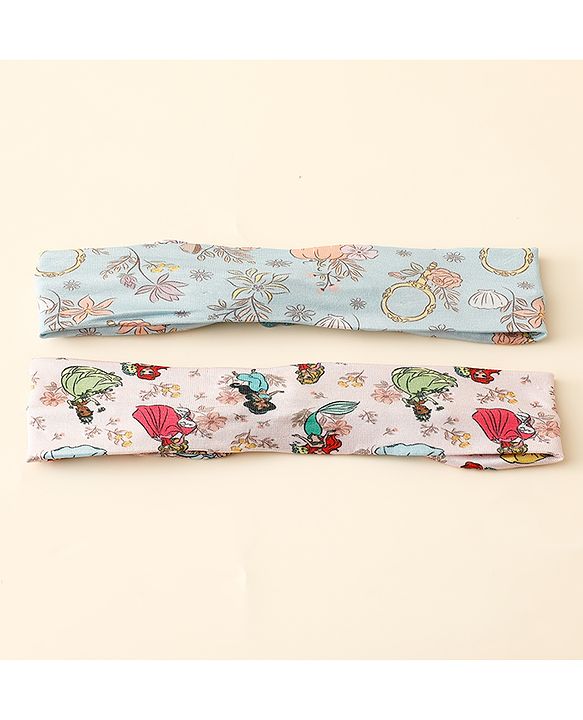 Babyhug Disney Free Size Headbands With Disney Princess Print Cinderella Bow Applique Pack of 2 - Pink & Blue