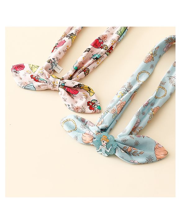 Babyhug Disney Free Size Headbands With Disney Princess Print Cinderella Bow Applique Pack of 2 - Pink & Blue