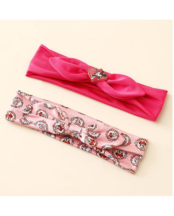 Babyhug Disney Free Size Headbands With Minnie Mouse Bow Applique & Print Pack of 2 - Fuchsia & Pink