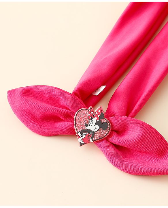 Babyhug Disney Free Size Headbands With Minnie Mouse Bow Applique & Print Pack of 2 - Fuchsia & Pink