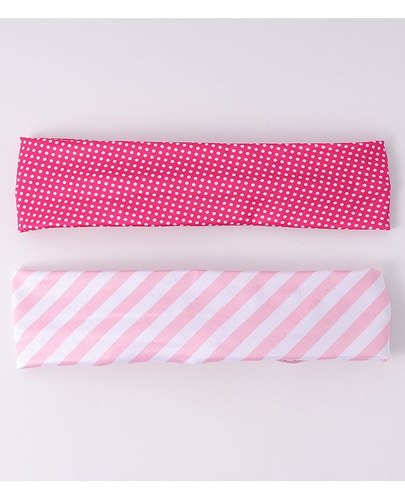 Babyhug Disney Free Size Headbands With Minnie Mouse Bow Applique Polka Dots & Striped Prints Pack of 2 - Fuchsia & Pink