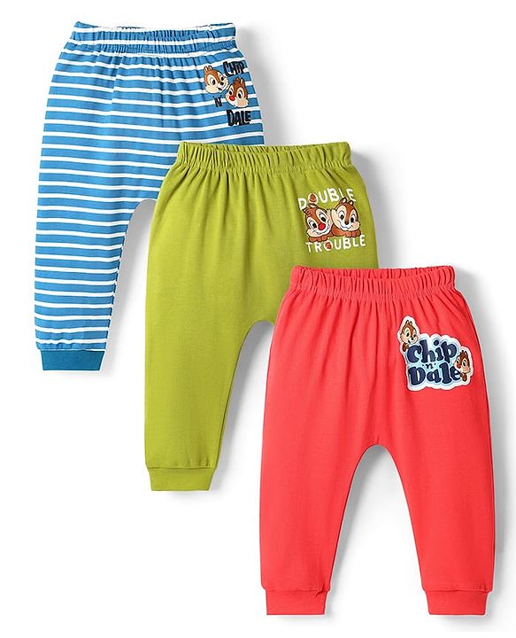 Babyhug Disney 100% Cotton Ankle Length Diaper Legging With Chip'N Dale Graphic Pack Of 3 - Blue Green & Dark Pink