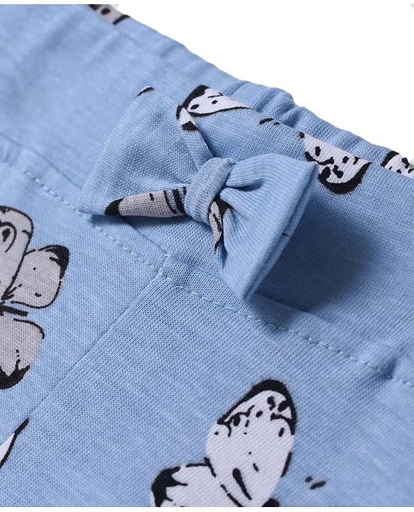 Babyhug Cotton Knit Shorts With Butterfly Print - Light Blue