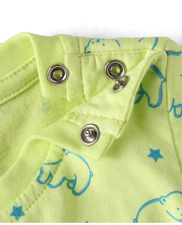 Babyhug Cotton Knit Full Sleeves Night Suit With Teddy Bear Print - Light Green