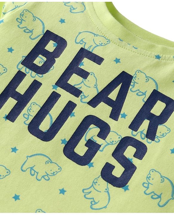 Babyhug Cotton Knit Full Sleeves Night Suit With Teddy Bear Print - Light Green