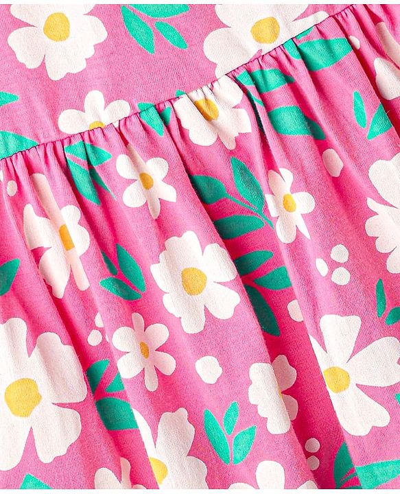 Babyhug Cotton Knit Sleeveless Floral Printed Frock with Bloomer & Headband - Pink
