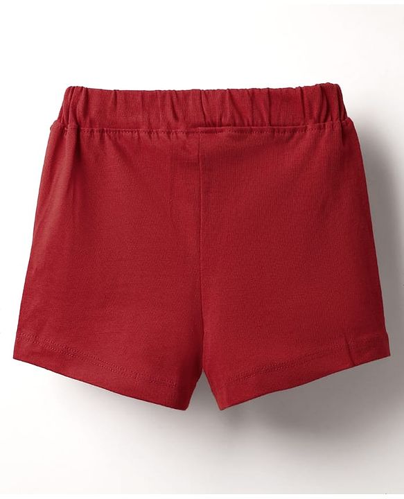 Babyhug Cotton Knit Shorts With Butterfly Embroidery & Bow Applique - Red