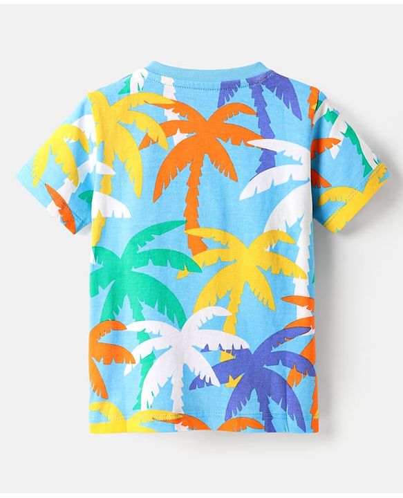Babyhug Cotton Knit Half Sleeves Co-ords Night Suit with Coconut Tree Print - Light Blue