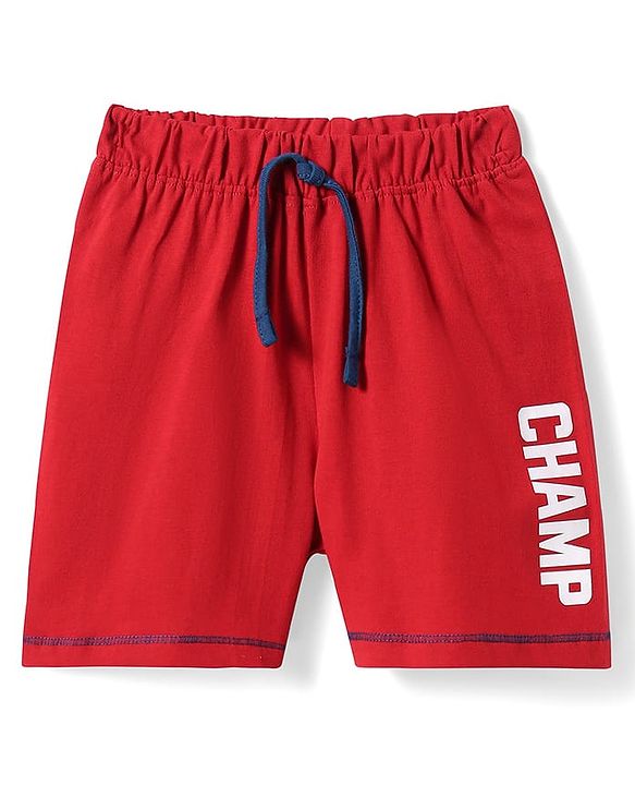 Babyhug Cotton Knit Shorts with Text Print - Red