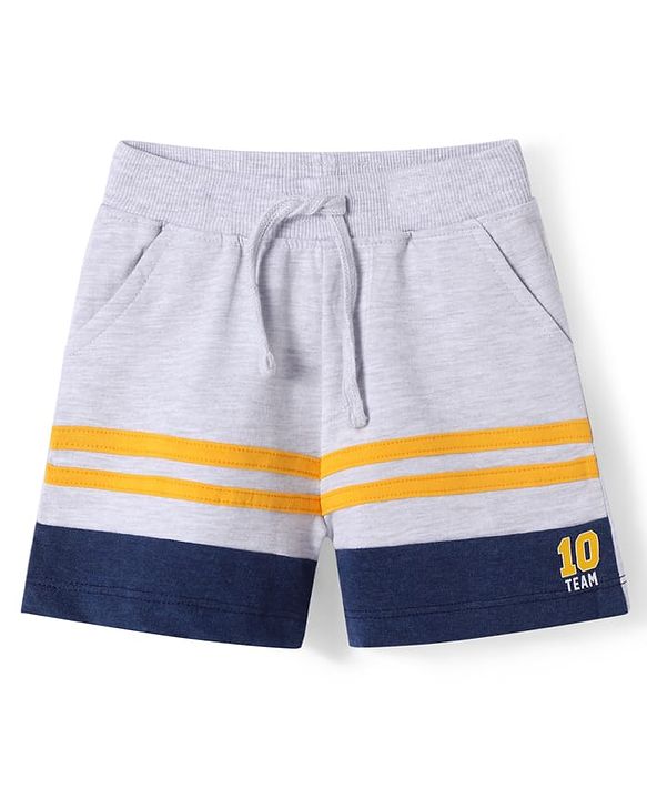 Babyhug Cotton Knit Shorts With Number Print - Light Grey