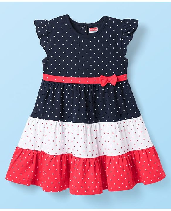 Babyhug Cotton Knit Frill Sleeves Frocks & Bloomers With Polka Dots Print - Navy Blue