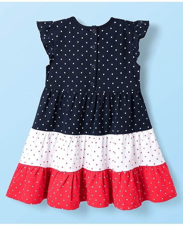 Babyhug Cotton Knit Frill Sleeves Frocks & Bloomers With Polka Dots Print - Navy Blue