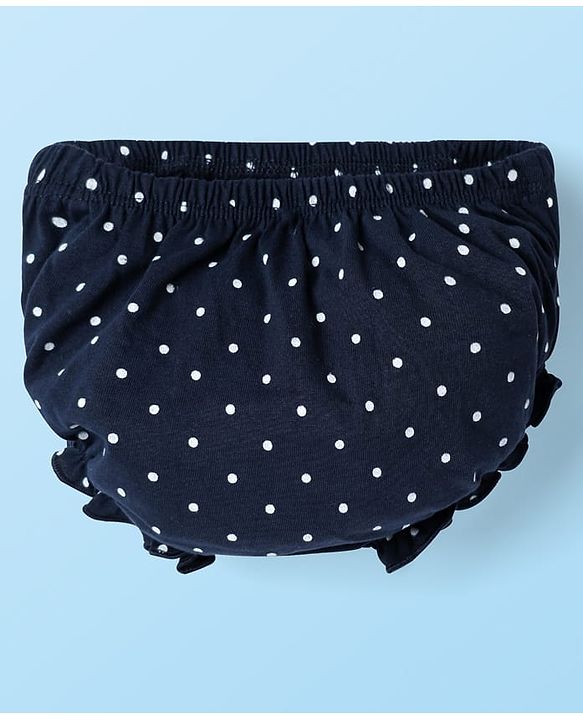 Babyhug Cotton Knit Frill Sleeves Frocks & Bloomers With Polka Dots Print - Navy Blue